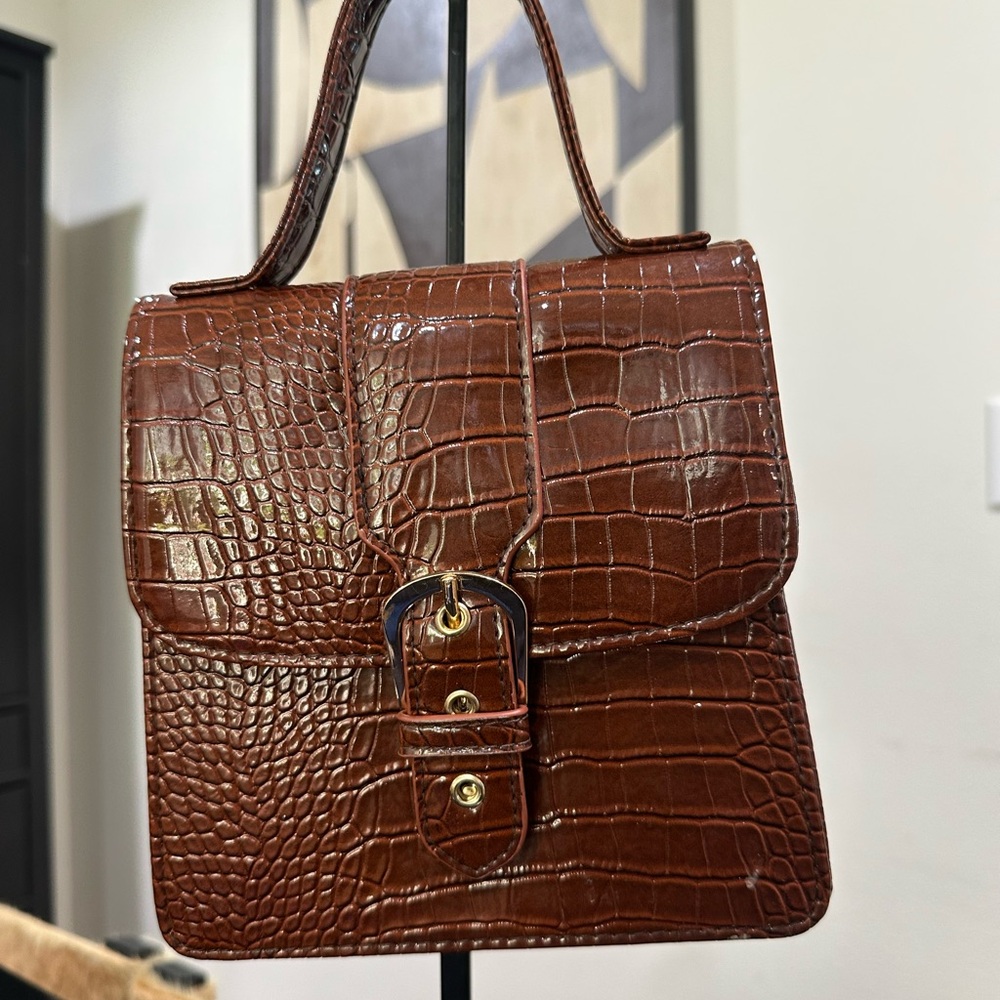 Chic Brown Crocodile-Embossed Satchel